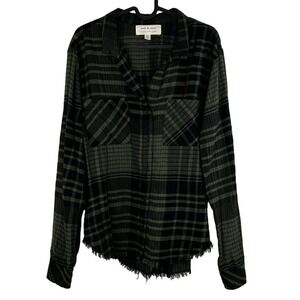 Cloth & Stone Black Green Plaid Frayed Shirt Medium Fisherman Western Grunge